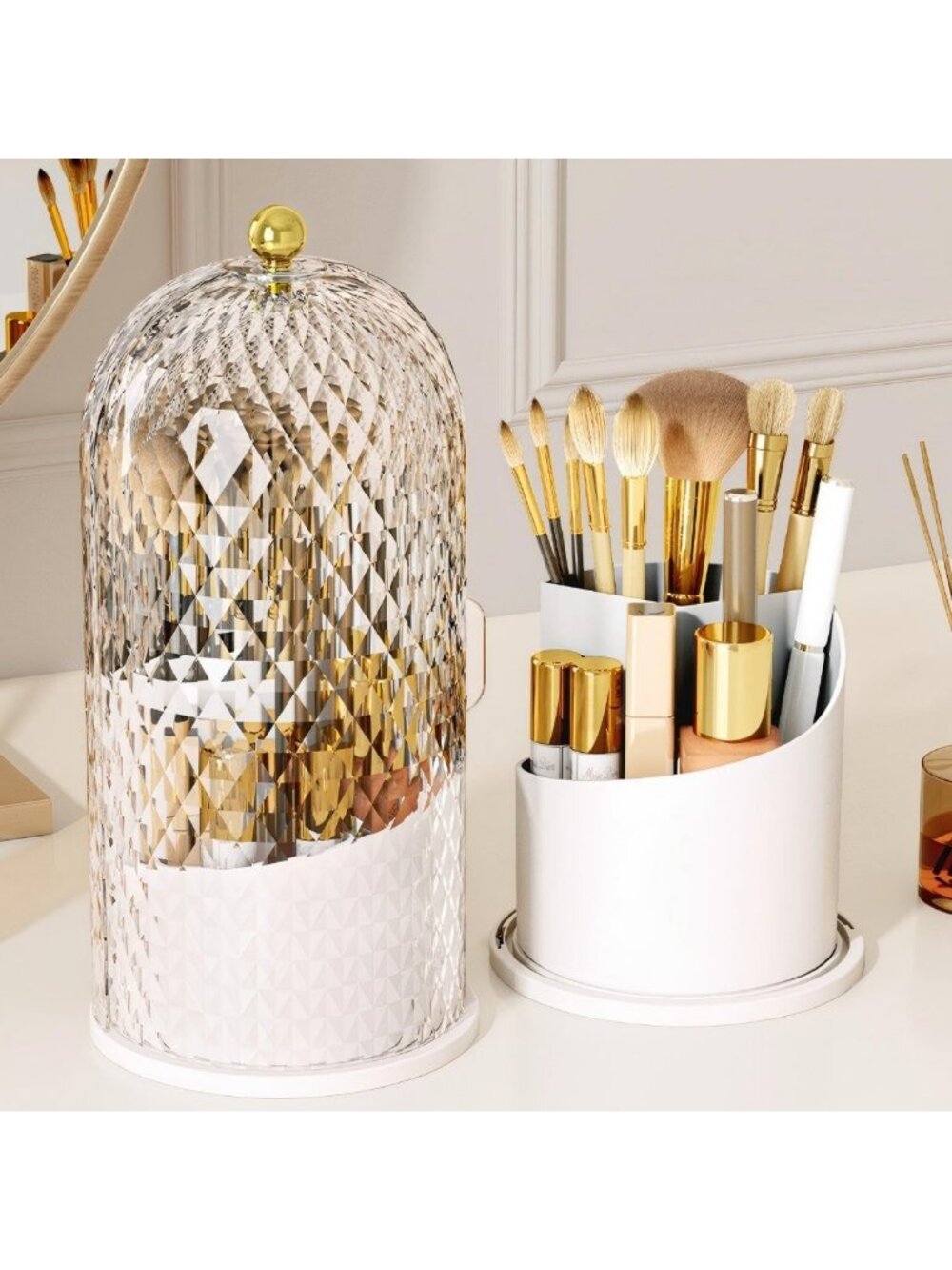 360° Rotating Makeup Brush Holder with Lid | Waterproof, Dustproof Organizer for